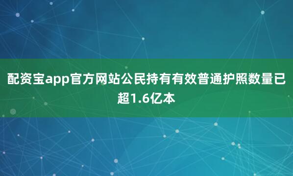 配资宝app官方网站公民持有有效普通护照数量已超1.6亿本